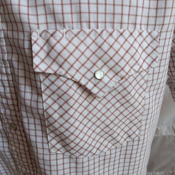 Vintage Rockabilly Western Shirt Large Mens Cowboy 1980's White Brown Checker - Picture 3 of 6